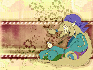 Cartoon boy bench cellphone art - art nouveau free wallpaper