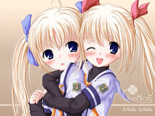Anime girls hug blonde blue - their eye free wallpaper