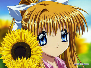 Girl sunflower bow blue eyes - a sunflower free wallpaper