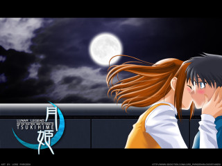 Full moon romantic anime kiss - a full moon free wallpaper for desktop