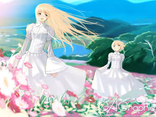 Flower field girls blonde dress - a couple of women free wallpaper