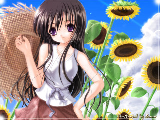 Girl sunflower outdoors summer hat - a straw hat free wallpaper