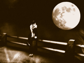 Man woman bench fullmoon gothic - a full moon behind them free wallpaper