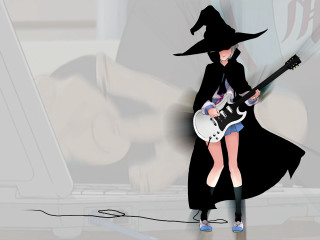 Witch girl guitar laptop school - a desk free wallpaper for desktop