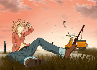 Fantasy anime man scooter girl - the ground next free wallpaper for desktop