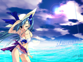 Woman bikini water hat sky - global illumination free wallpaper for desktop