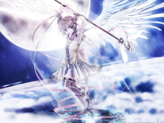 Angel wings girl moon clouds - a moon in the background free wallpaper
