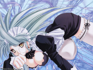 Bluehair maid glasses longhair yelloweyes - her stomach free wallpaper