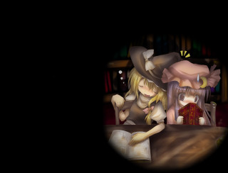 Cartoon women reading library illusion - vignette free wallpaper