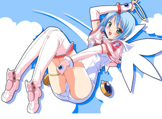 Cartoon girl cat bird angel - her leg free wallpaper