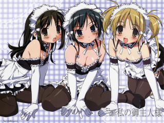 Three maid girls white dress - maid outfit free wallpaper