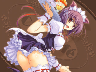 Purple haired maid holding plate - short free wallpaper for desktop