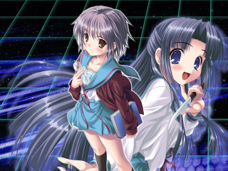 Anime girls blue holography fireworks - two anime girl free wallpaper