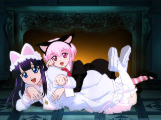 Two anime girls cat ears - a fine art painting free wallpaper