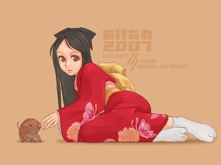 Woman red kimono cat giantess - giantess art free wallpaper