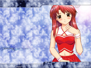 Anime girl red hair blue - a red top free wallpaper