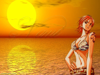 Beach sunset woman bikini camera - anime visual free wallpaper