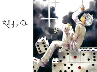 White haired man dice cross - official art free wallpaper for desktop