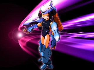 Cybernetic mecha musume helmet gloves - shining behind her free wallpaper