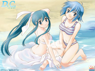 Bluehair blueeyes animegirls beach sitting - cicely free wallpaper