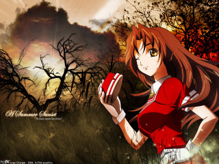 Girl autumn forest sunset anime - the background and a sky in the background free wallpaper
