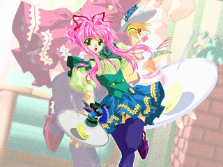 Pink haired girl green dress - a green dress holding free wallpaper for desktop