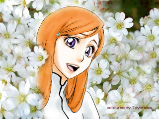 Red hair girl flower field - aguri uchida free wallpaper