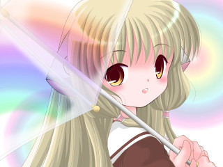 Anime girl blonde hair wand - a rainbow background free wallpaper