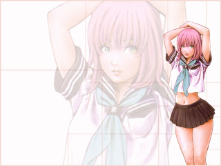 Pink haired girl school uniform 3 - a short skirt free wallpaper for desktop