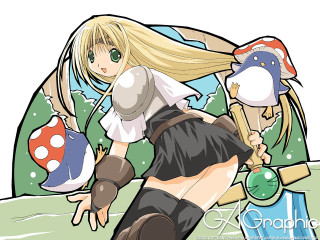 Girl hat sword mushroom background - a mushroom free wallpaper