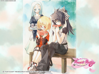 Anime girls bench cat dog - a bench together free wallpaper