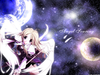 Girl long hair sword space - a space background free wallpaper