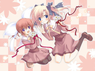 Anime girls pink hair white 9 - the other holding free wallpaper