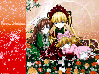 Anime girls flower roses cat - a couple of anime girls sitting next free wallpaper