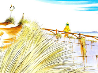 Person bench bridge water clock - a drawing of a person free wallpaper