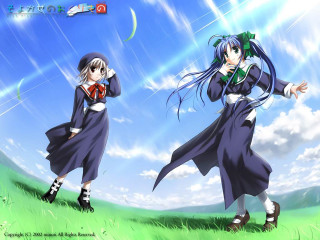 Anime girls field sky dresses 2 - a book free wallpaper