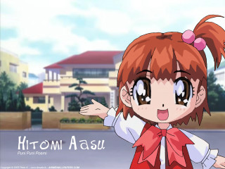 Girl red bow pointing house - a house in the background free wallpaper