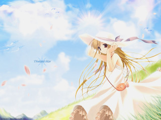 White dress hat field sky - a white dress and hat free wallpaper