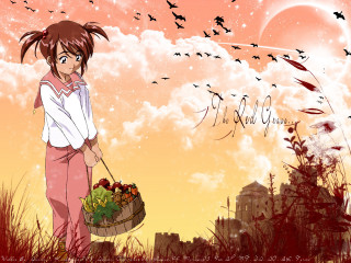 Girl basket fruit field birds - elena guro free wallpaper