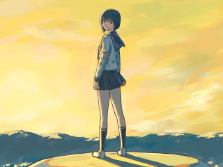 Girl surfboard ocean yellow sky - a surfboard in the ocean free wallpaper