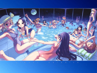 Pool girls beachball bikinis starry - official art free wallpaper for desktop