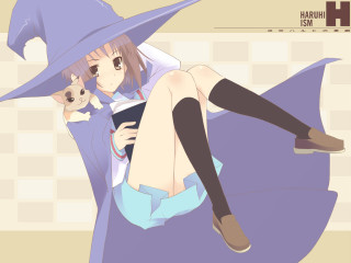 Purple hat dress cat kneehighs - a purple hat free wallpaper for desktop