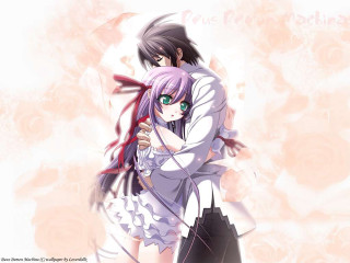 Anime couple hug pink background - a pink background behind them free wallpaper