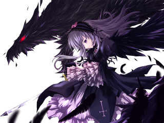 Woman sword wings demon gothic - her back free wallpaper