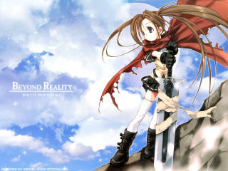 Woman longhair sword rock clouds - long hair and a sword free wallpaper