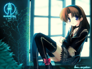 Gothic anime portrait windowsill brownhair - gothic art free wallpaper