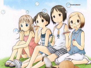 Girls bubbles dog outdoors manga - a group of girls free wallpaper for desktop
