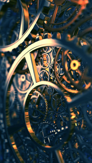 Gold clock blue background gears - kinetic free wallpaper for mobile