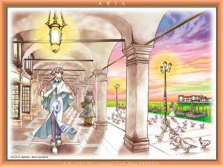 Woman hallway pigeons streetlight magical 2 - the background and a street light in the foreground free wallpaper