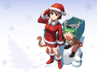 Christmas santa woman child snowman - official art free wallpaper for desktop